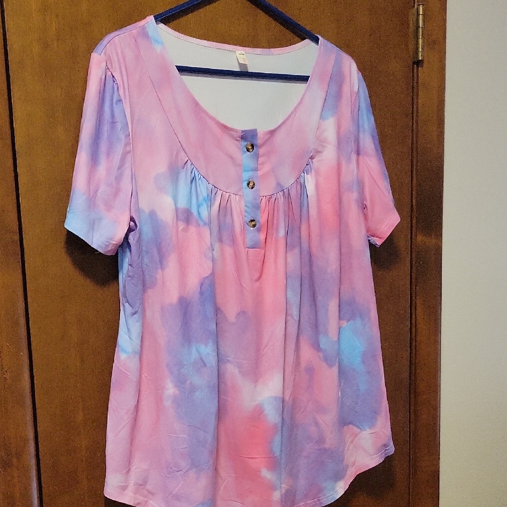 Purple Pink Tie Dyed Short Sleeve Blouse NWOT